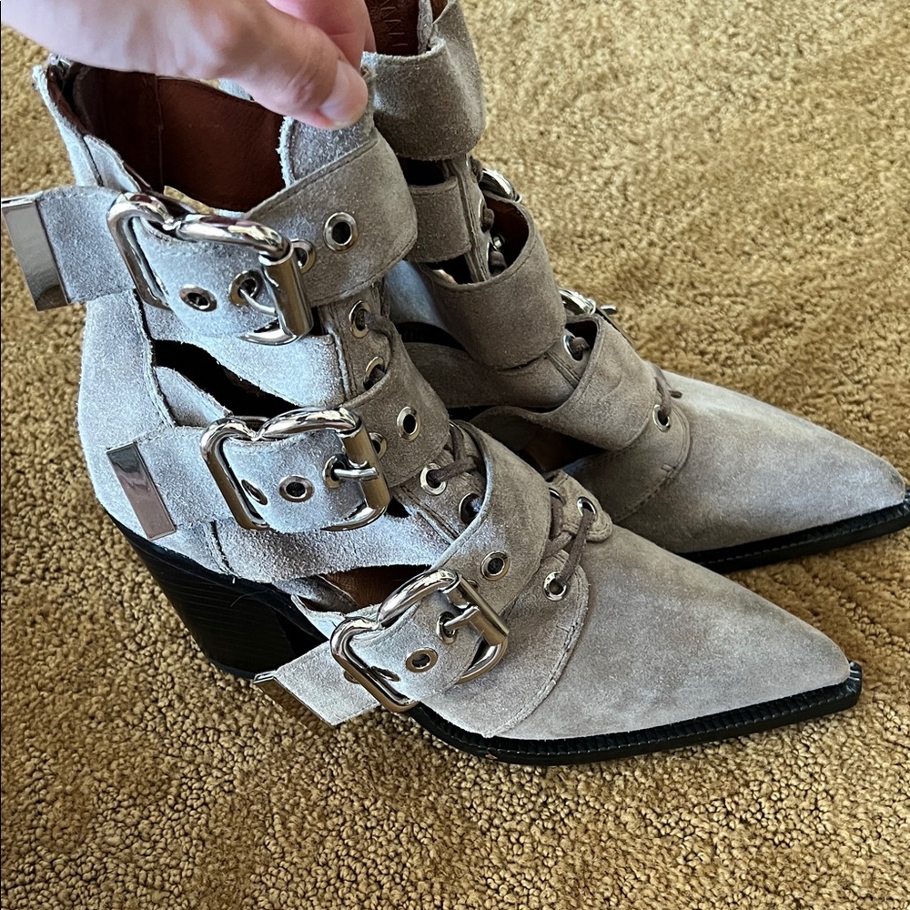 Jeffrey Campbell Taupe Multi-Buckle Heeled Boots - Picture 3 of 7
